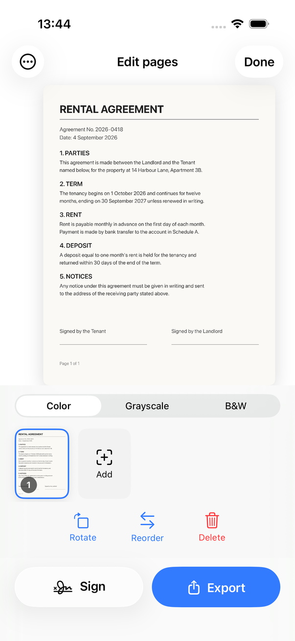 The Papertap page editor showing thumbnails of a document’s pages